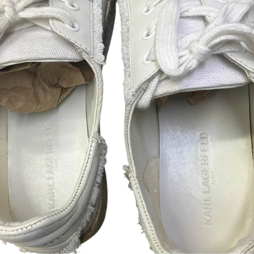 👟 KARL LAGERFELD Paris‎ White Canvas Platform Espadrille Sneakers Size 10